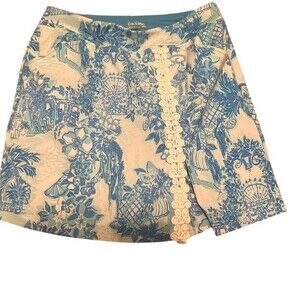 Lilly Pulitzer Luxletic Daphne Skort Womens Size 4 Blue Toile Lace Trim